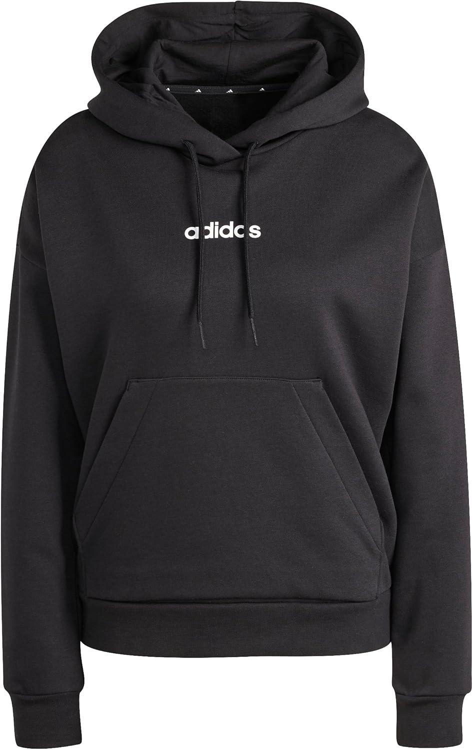 image:imageadidas womens Essentials Linear Fleece HoodieBlackWhite