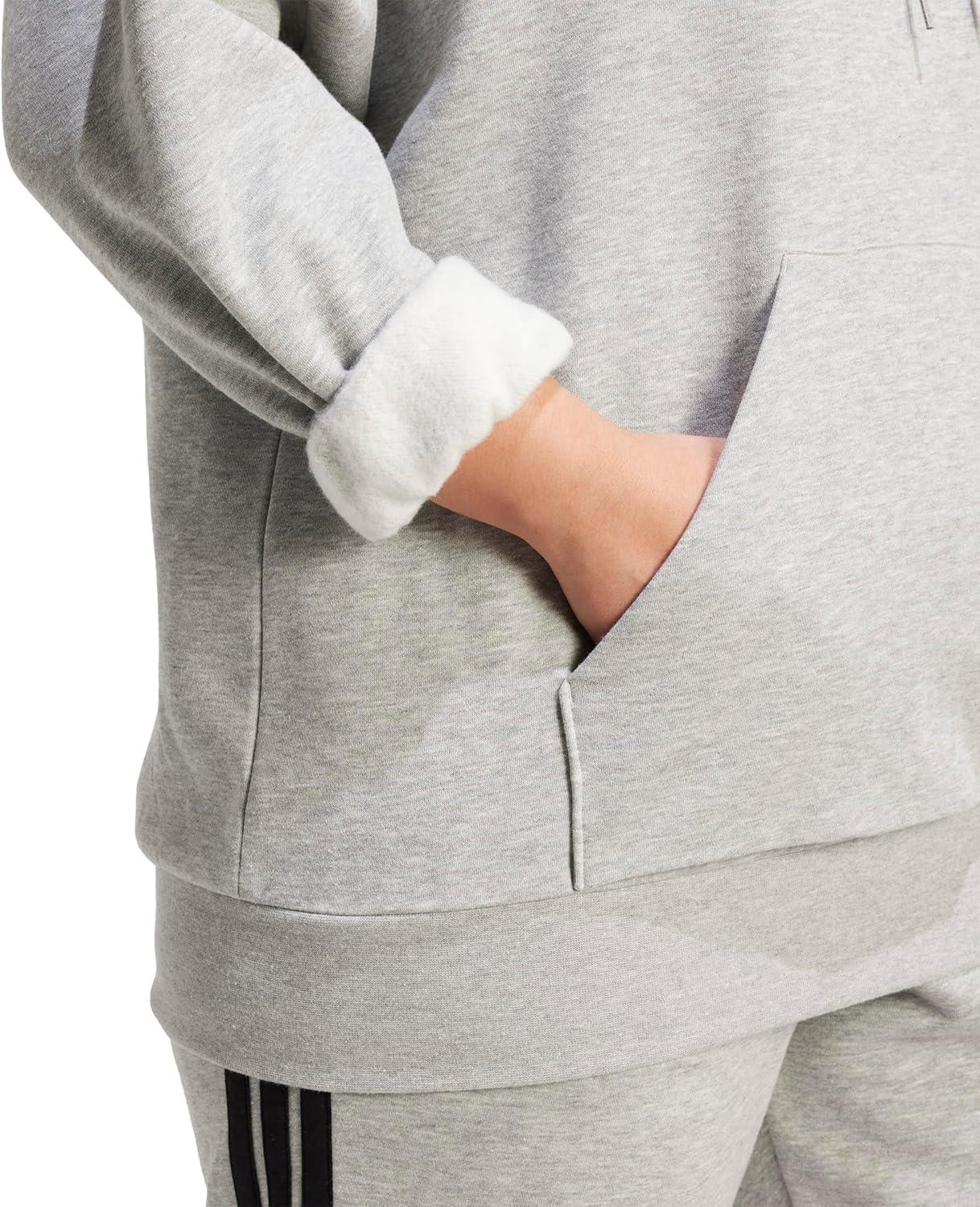 image:imageadidas womens Essentials Linear Fleece HoodieMedium Grey HeatherBlack