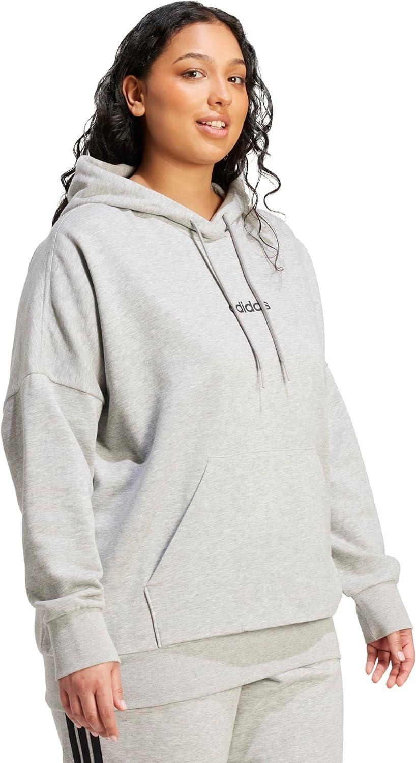 image:imageadidas womens Essentials Linear Fleece HoodieMedium Grey HeatherBlack