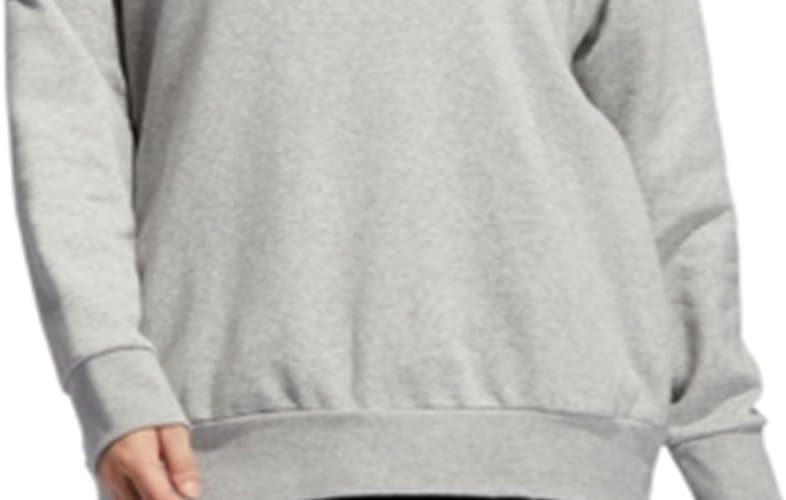 image:imageadidas womens Essentials Linear Fleece HoodieMedium Grey HeatherPink Tint