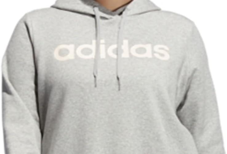 image:imageadidas womens Essentials Linear Fleece HoodieMedium Grey HeatherPink Tint