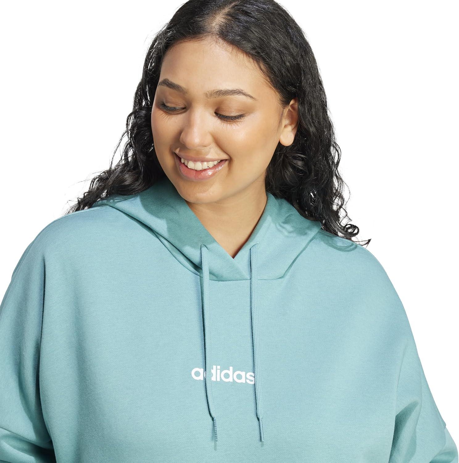 image:imageadidas womens Essentials Linear Fleece HoodiePowder TealWhite