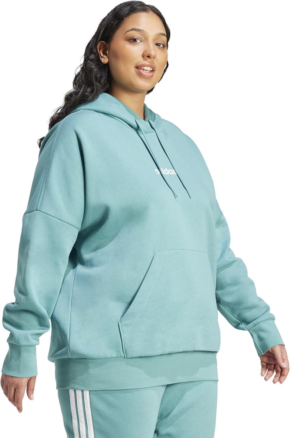 image:imageadidas womens Essentials Linear Fleece HoodiePowder TealWhite