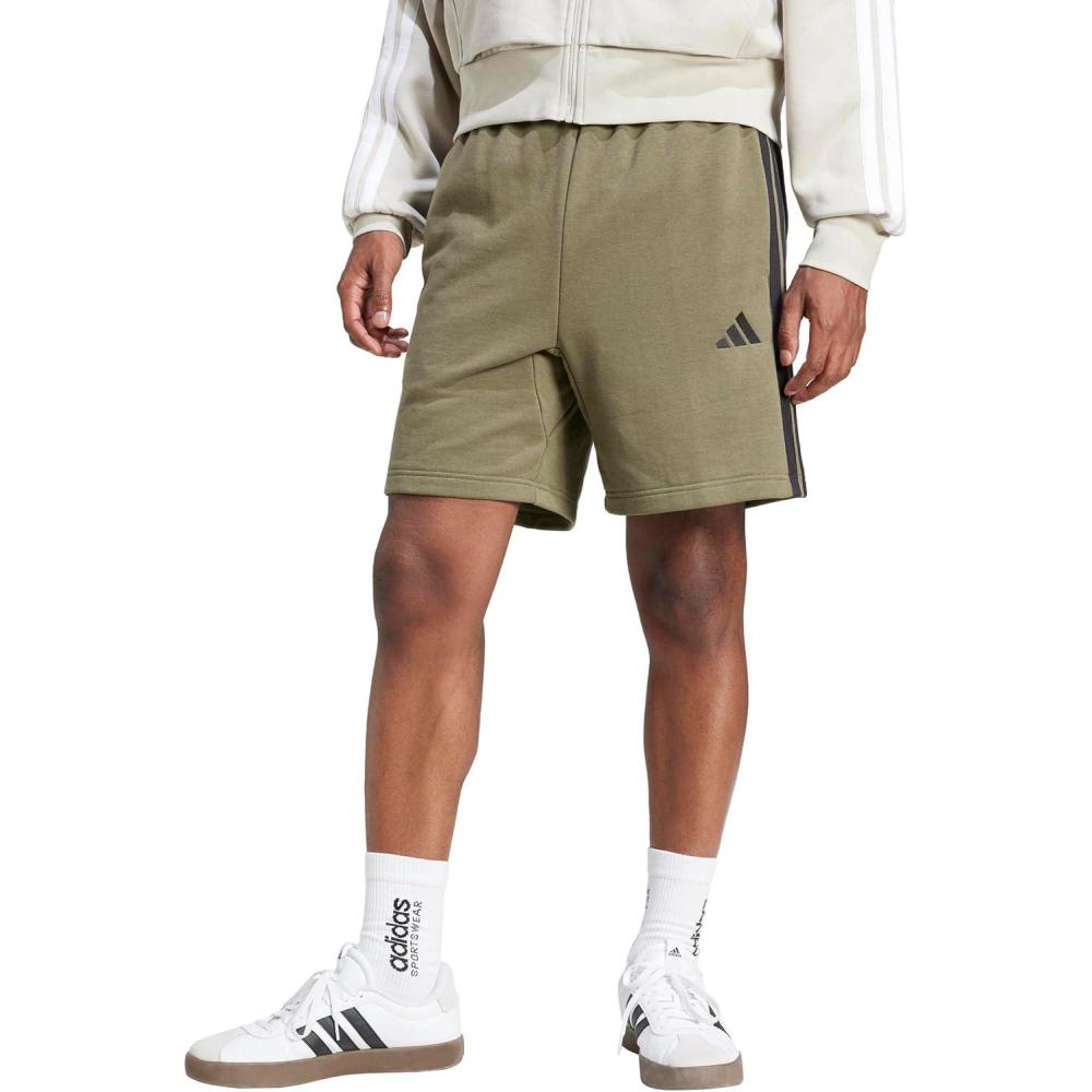 image:imageAdidas Mens Essentials 3Stripes French Terry 7inch ShortsOlive StrataBlack