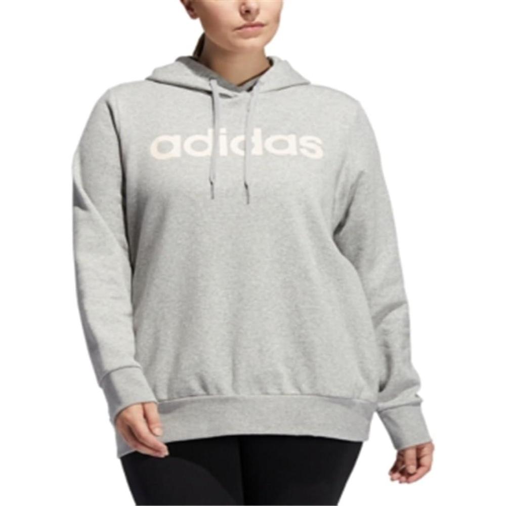 image:imageadidas womens Essentials Linear Fleece HoodieMedium Grey HeatherPink Tint