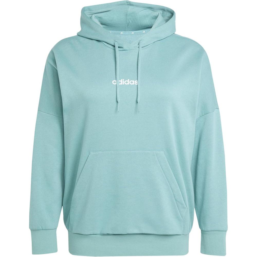 image:imageadidas womens Essentials Linear Fleece HoodiePowder TealWhite