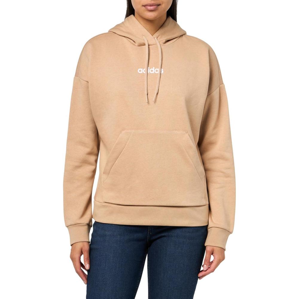 image:imageadidas womens Essentials Linear Fleece HoodieWarm SandstoneWhite