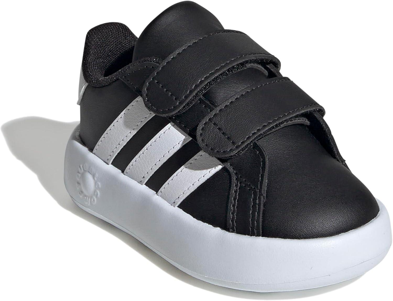 image:imageAdidas UnisexChild Grand Court 20 Elastic Lace amp StrapBlackWhiteBlack