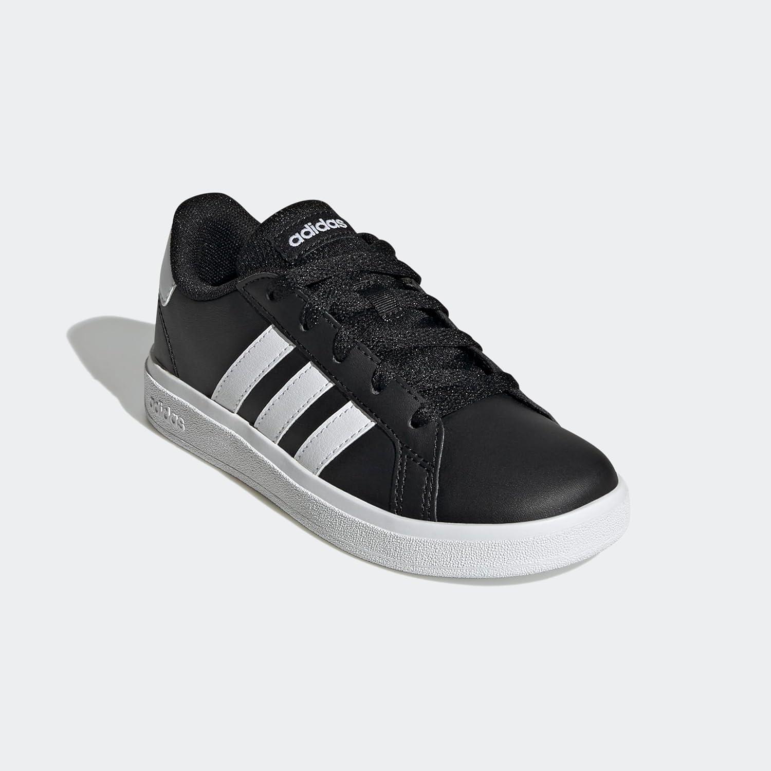 image:imageAdidas UnisexChild Grand Court 20 Elastic Lace amp StrapBlackWhiteBlack2022
