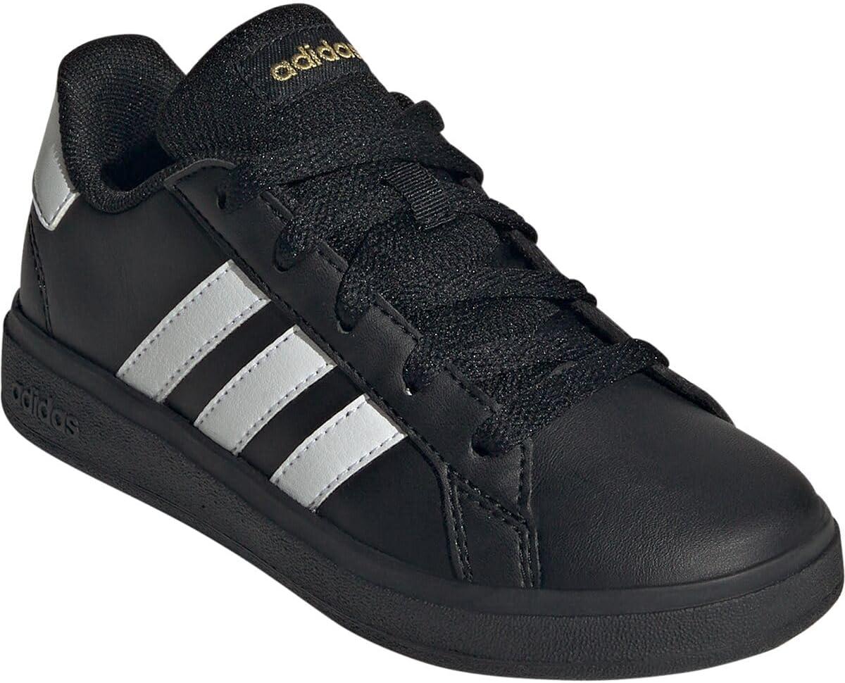 image:imageAdidas UnisexChild Grand Court 20 Elastic Lace amp StrapBlackWhiteGold Metallic