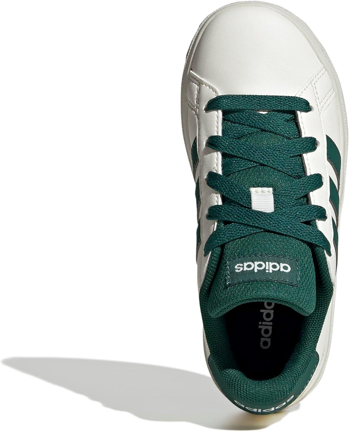 image:imageAdidas UnisexChild Grand Court 20 Elastic Lace amp StrapOff WhiteCollegiate GreenBlack