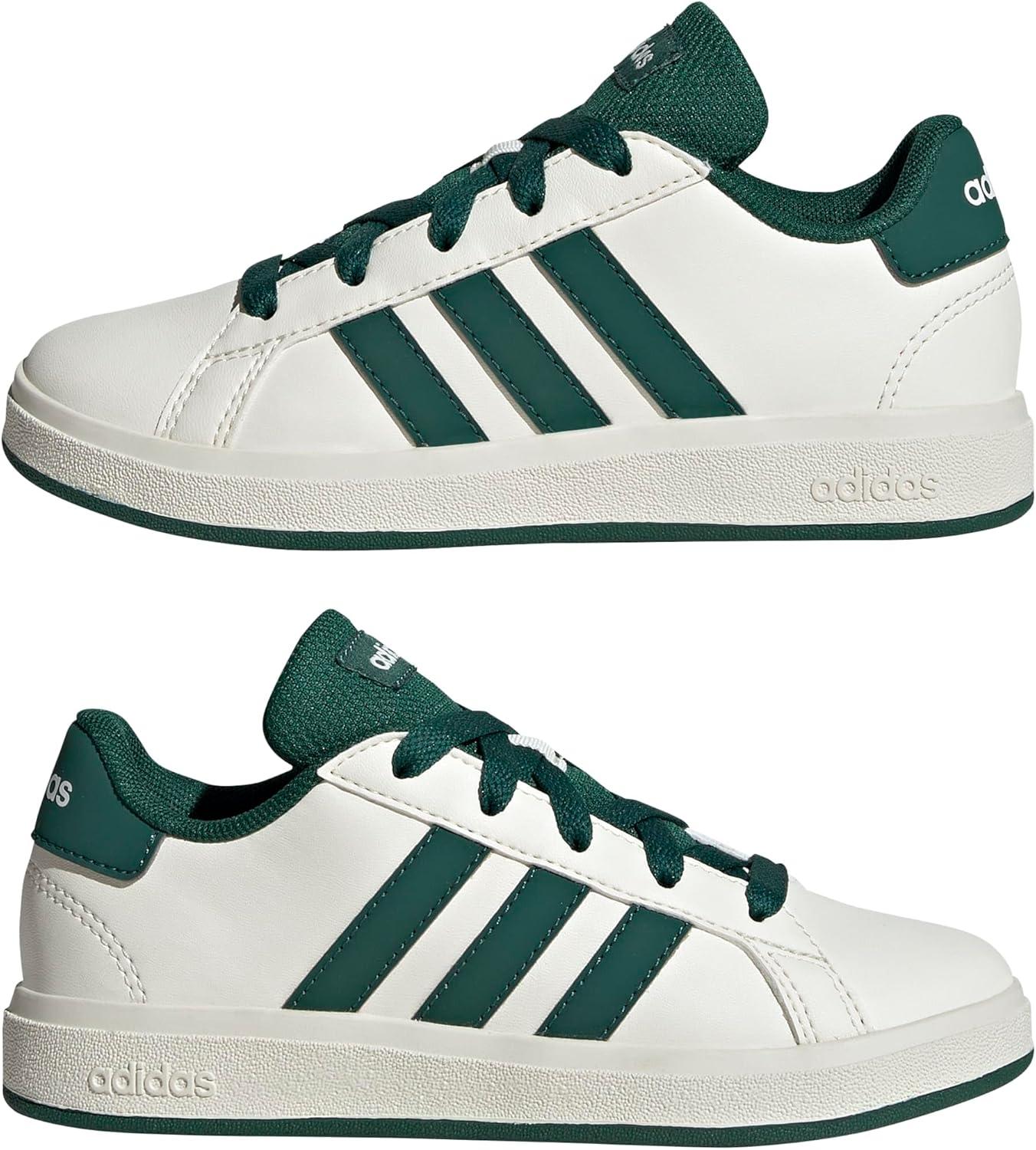 image:imageAdidas UnisexChild Grand Court 20 Elastic Lace amp StrapOff WhiteCollegiate GreenBlack