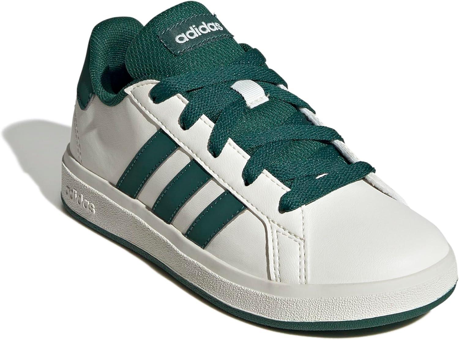 image:imageAdidas UnisexChild Grand Court 20 Elastic Lace amp StrapOff WhiteCollegiate GreenBlack