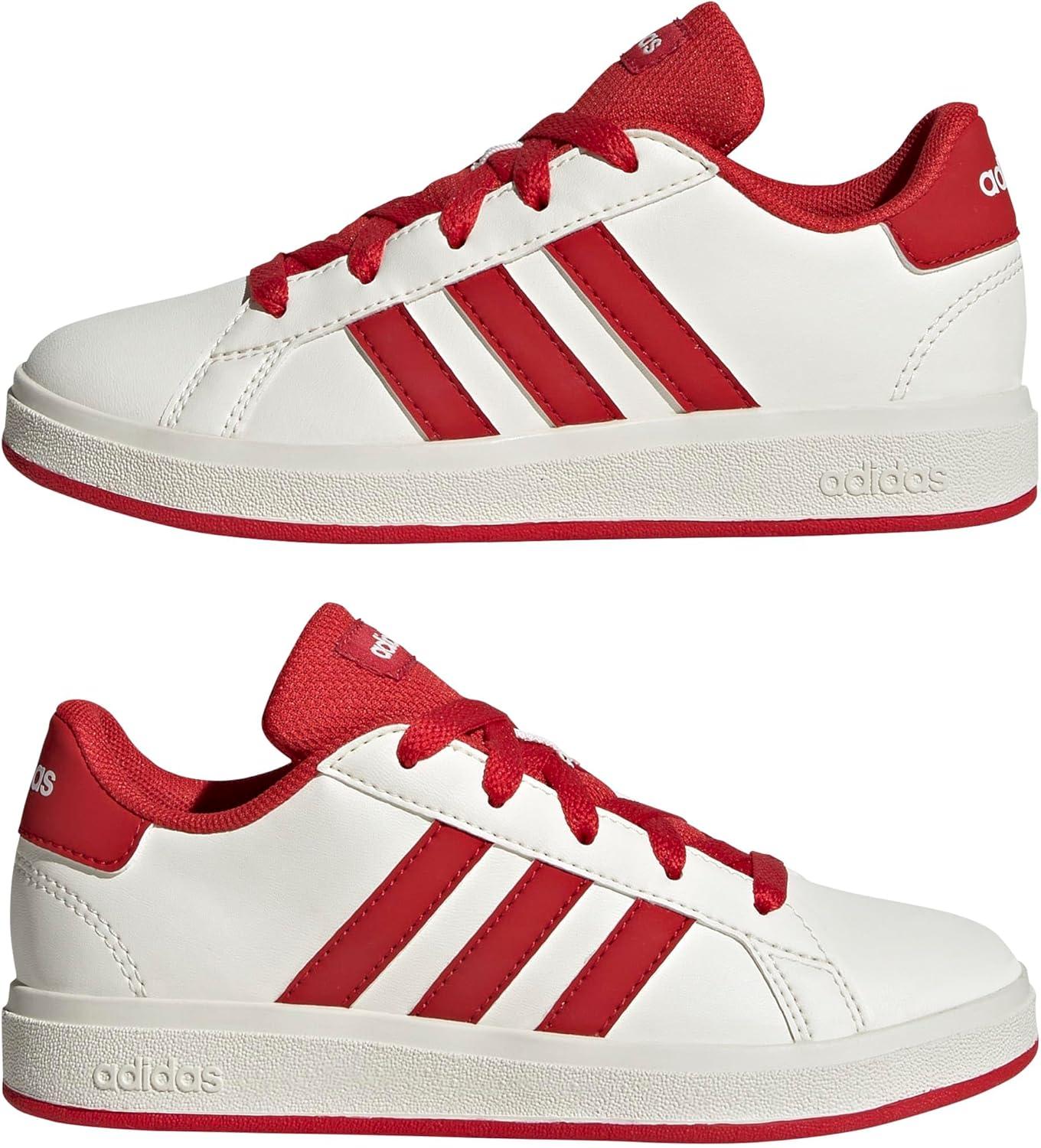 image:imageAdidas UnisexChild Grand Court 20 Elastic Lace amp StrapOff WhiteCollegiate RedBlack