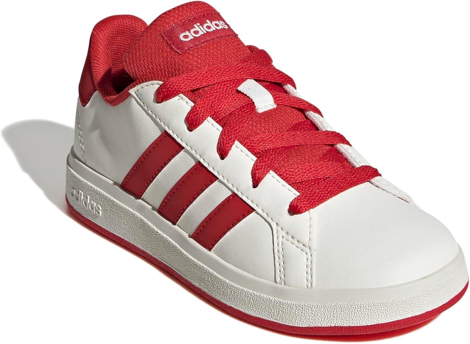 image:imageAdidas UnisexChild Grand Court 20 Elastic Lace amp StrapOff WhiteCollegiate RedBlack