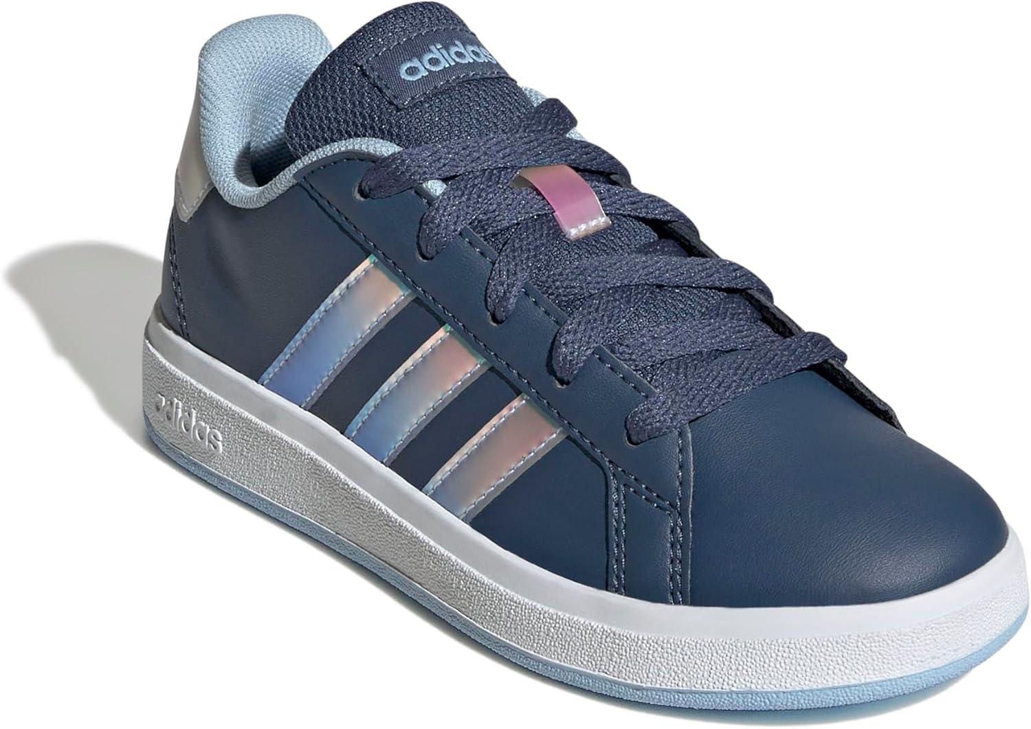 image:imageAdidas UnisexChild Grand Court 20 Elastic Lace amp StrapPreloved InkWhiteClear Sky
