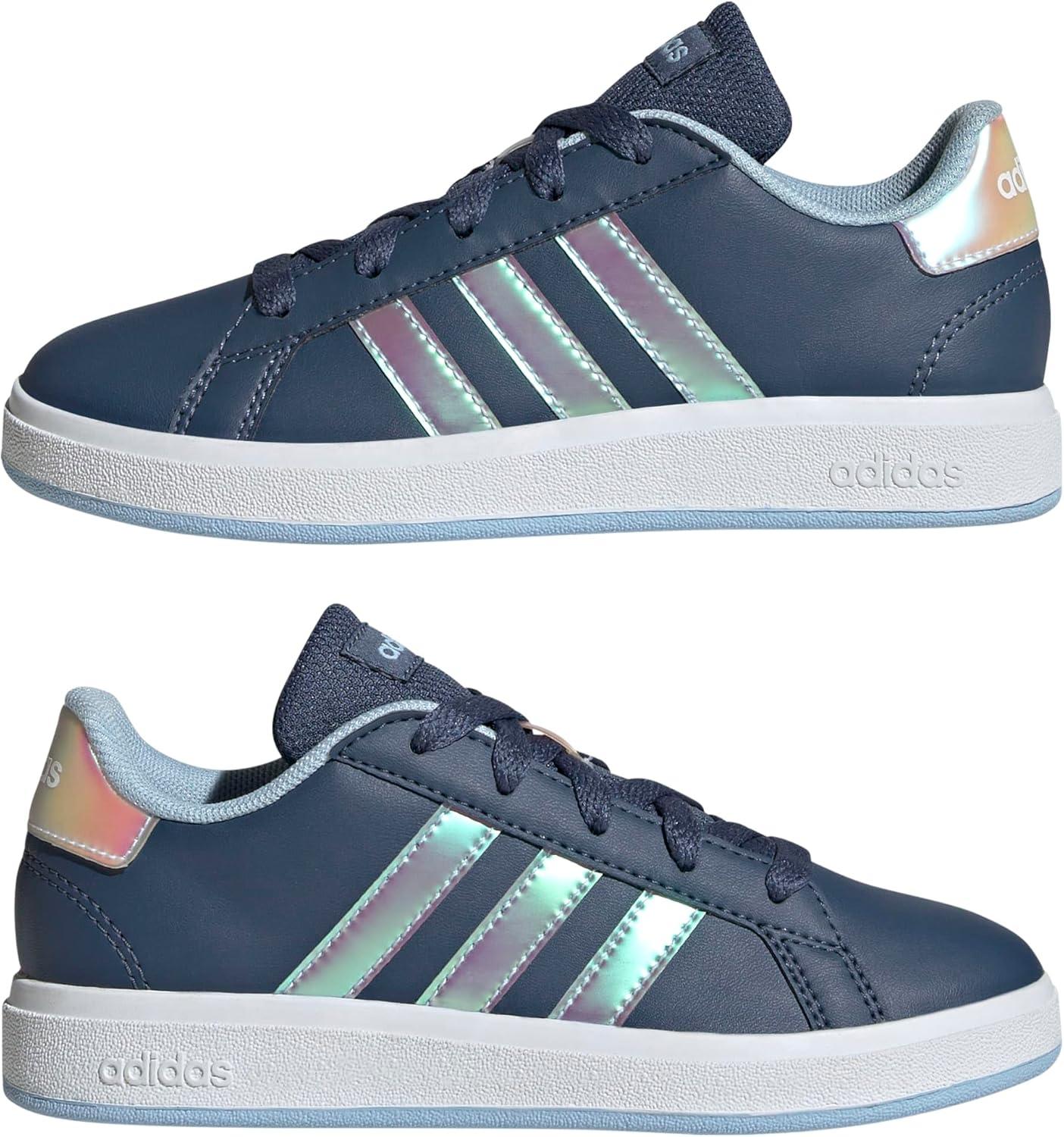 image:imageAdidas UnisexChild Grand Court 20 Elastic Lace amp StrapPreloved InkWhiteClear Sky