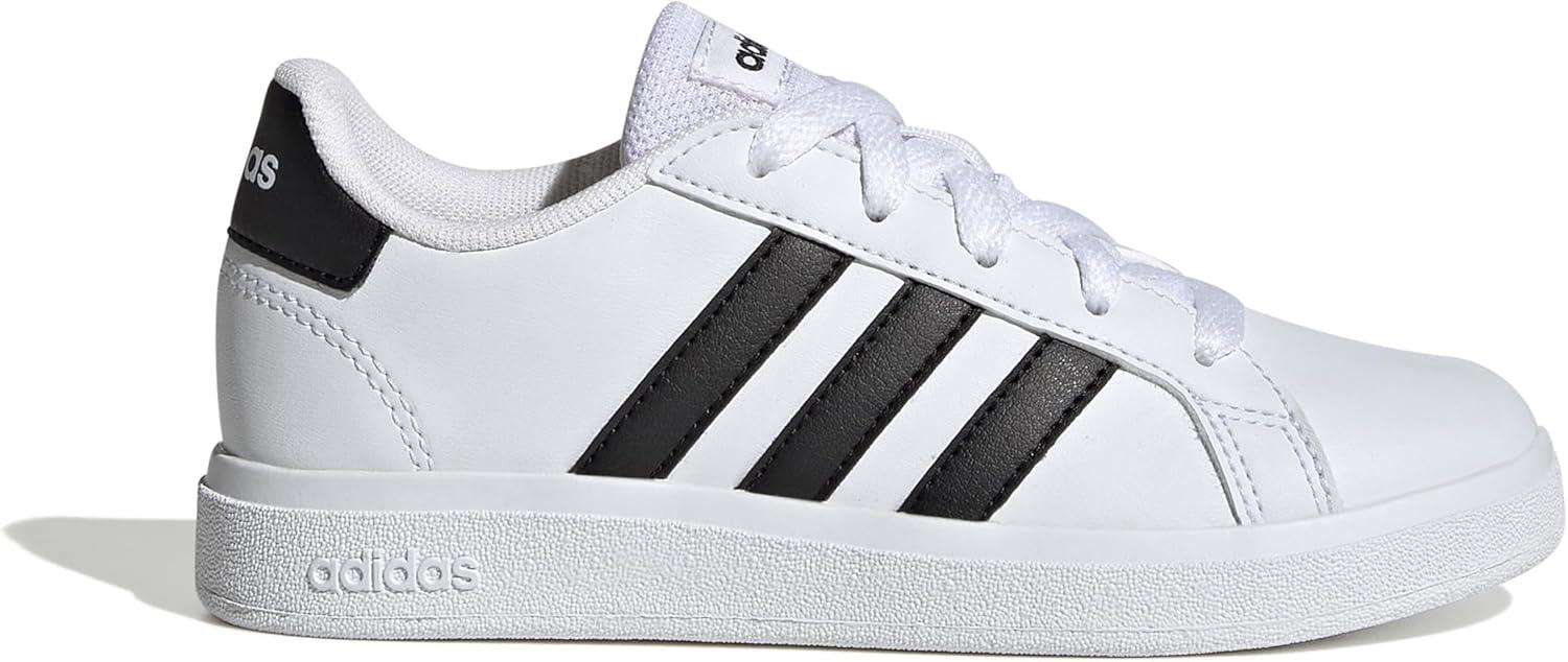 image:imageAdidas UnisexChild Grand Court 20 Elastic Lace amp StrapWhiteBlackBlack