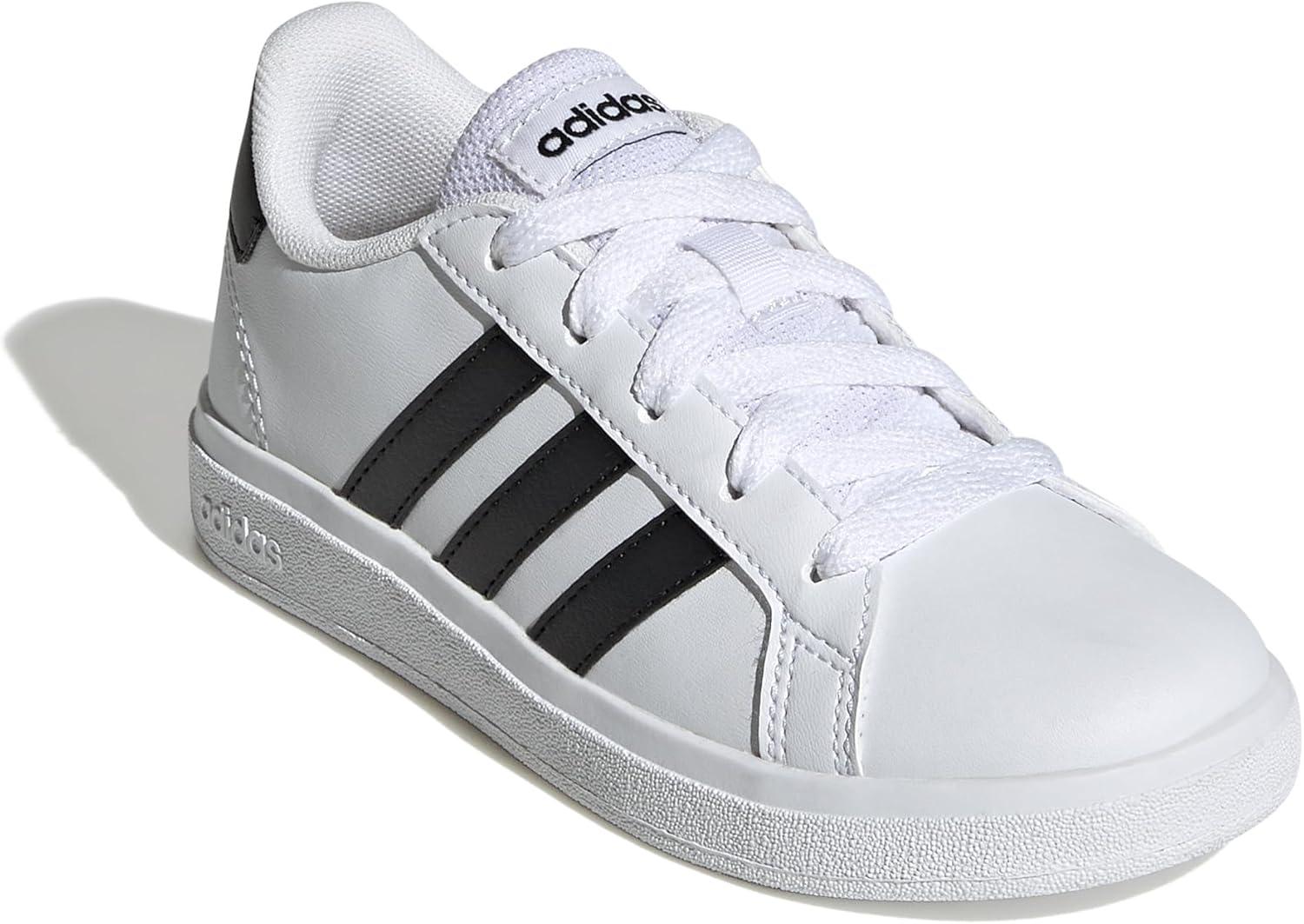image:imageAdidas UnisexChild Grand Court 20 Elastic Lace amp StrapWhiteBlackBlack