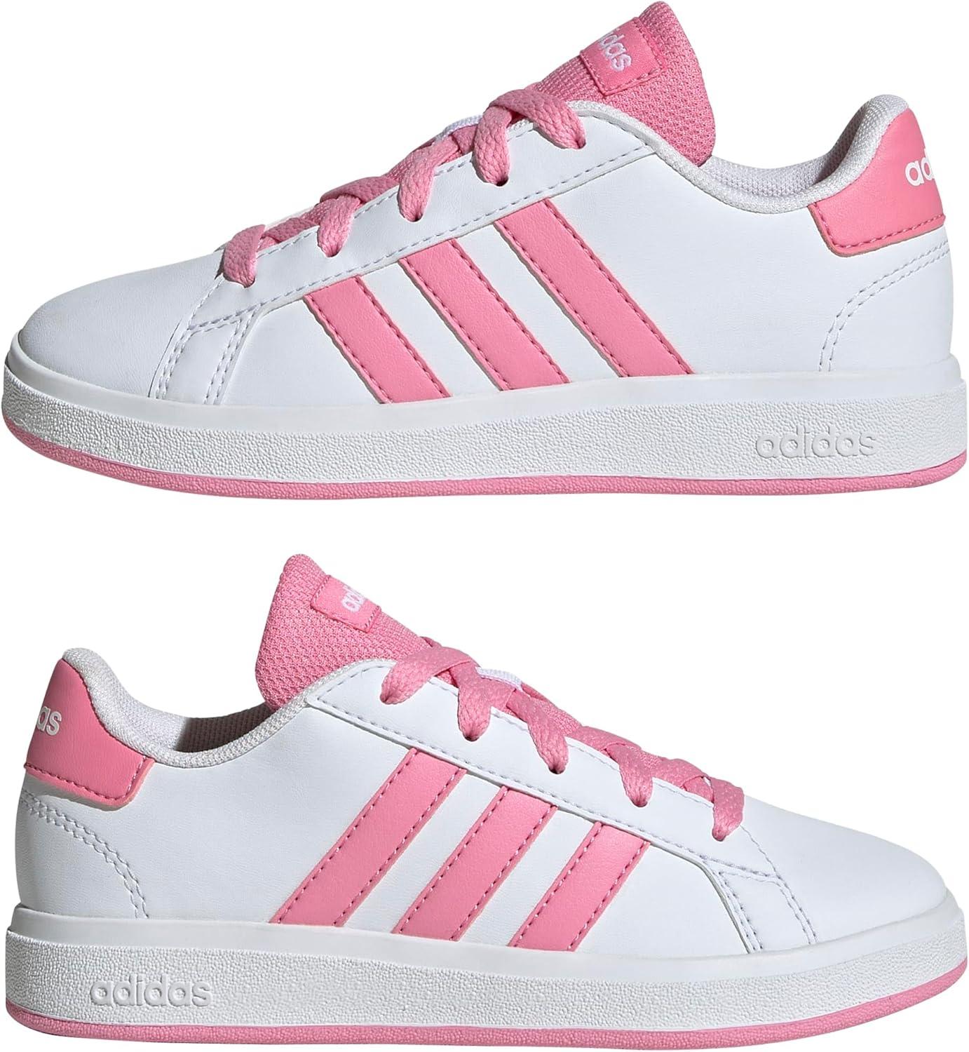 image:imageAdidas UnisexChild Grand Court 20 Elastic Lace amp StrapWhiteBliss PinkBlack