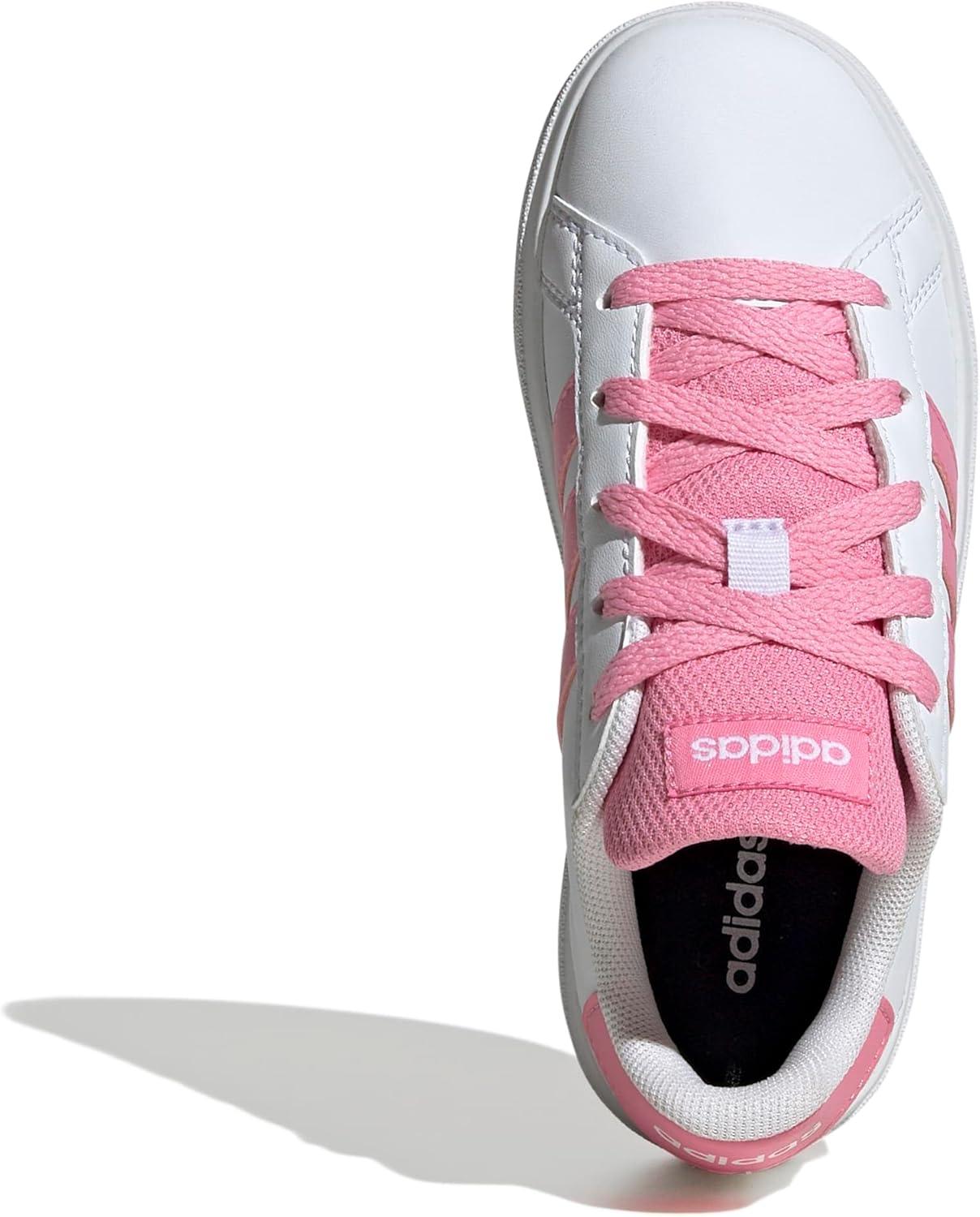image:imageAdidas UnisexChild Grand Court 20 Elastic Lace amp StrapWhiteBliss PinkBlack