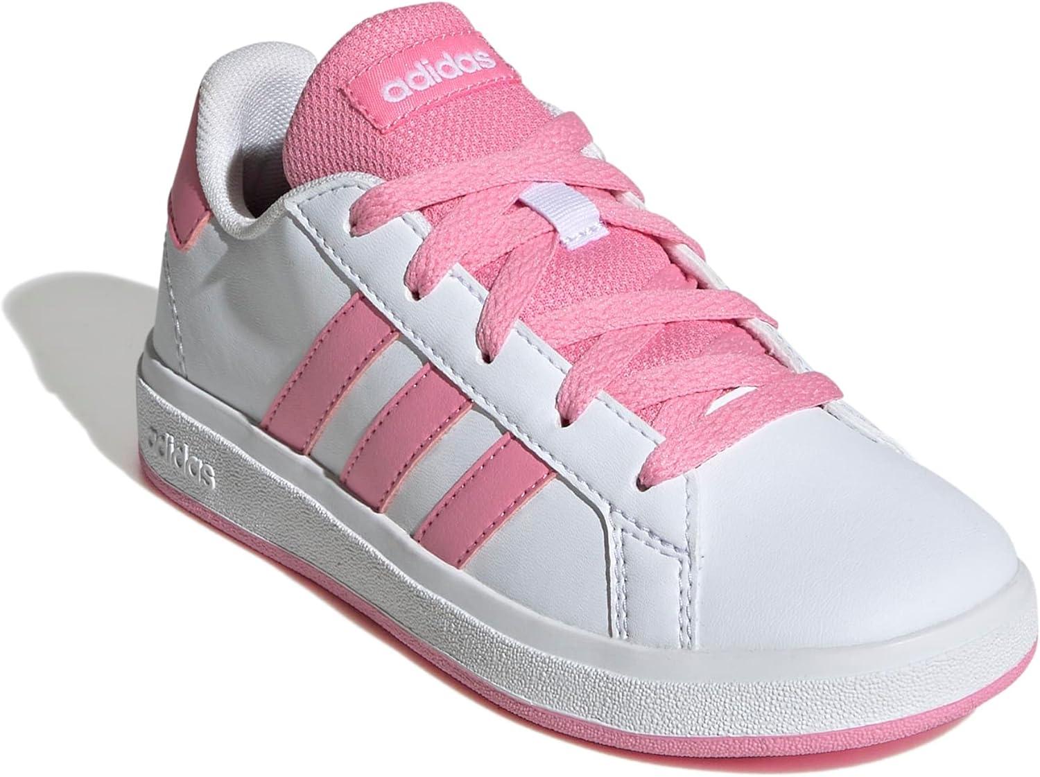 image:imageAdidas UnisexChild Grand Court 20 Elastic Lace amp StrapWhiteBliss PinkBlack