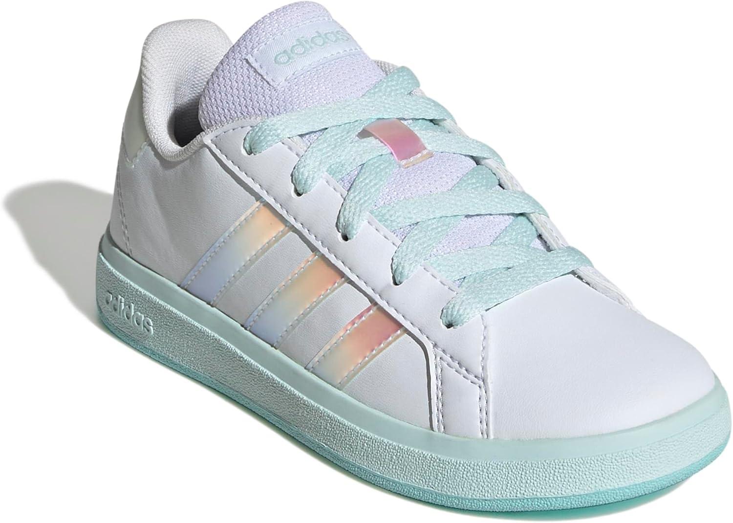 image:imageAdidas UnisexChild Grand Court 20 Elastic Lace amp StrapWhiteFlash AquaHalo Mint