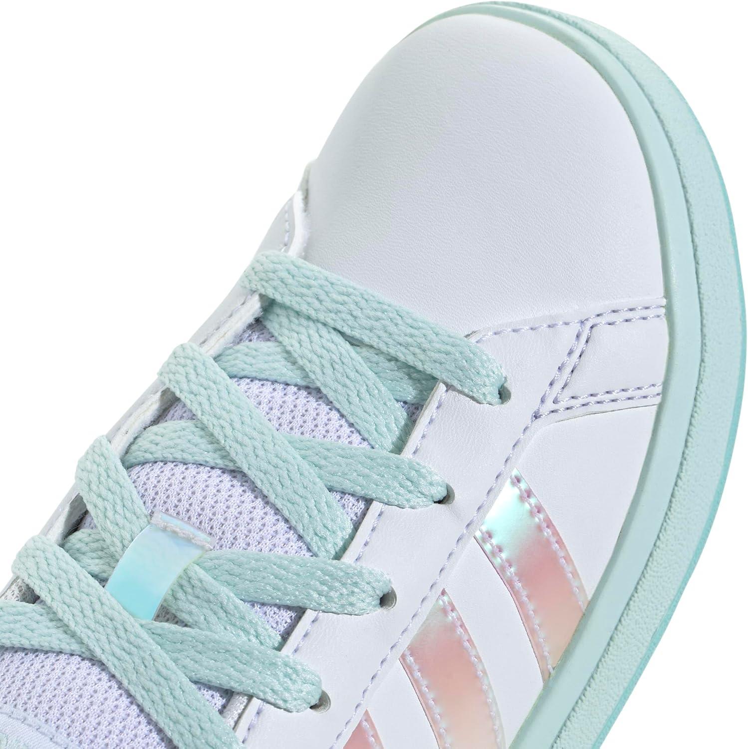 image:imageAdidas UnisexChild Grand Court 20 Elastic Lace amp StrapWhiteFlash AquaHalo Mint