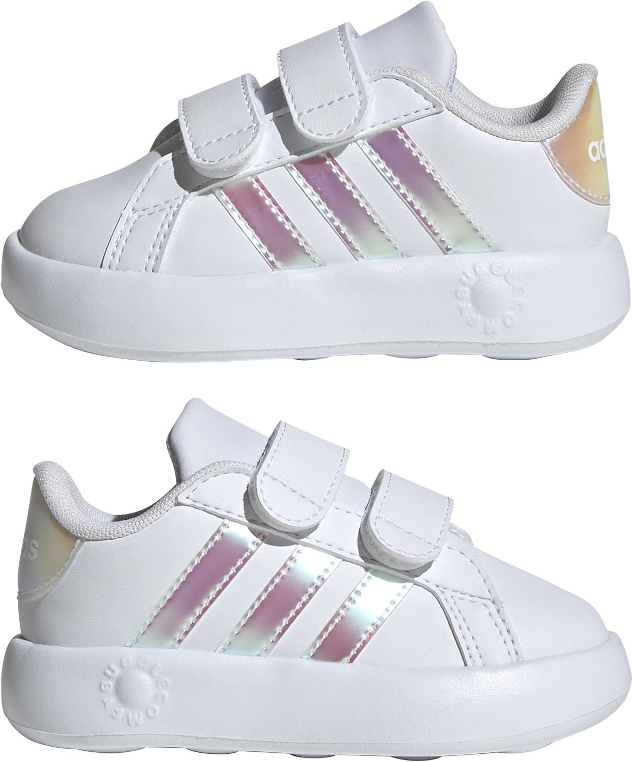 image:imageAdidas UnisexChild Grand Court 20 Elastic Lace amp StrapWhiteIridescentGrey