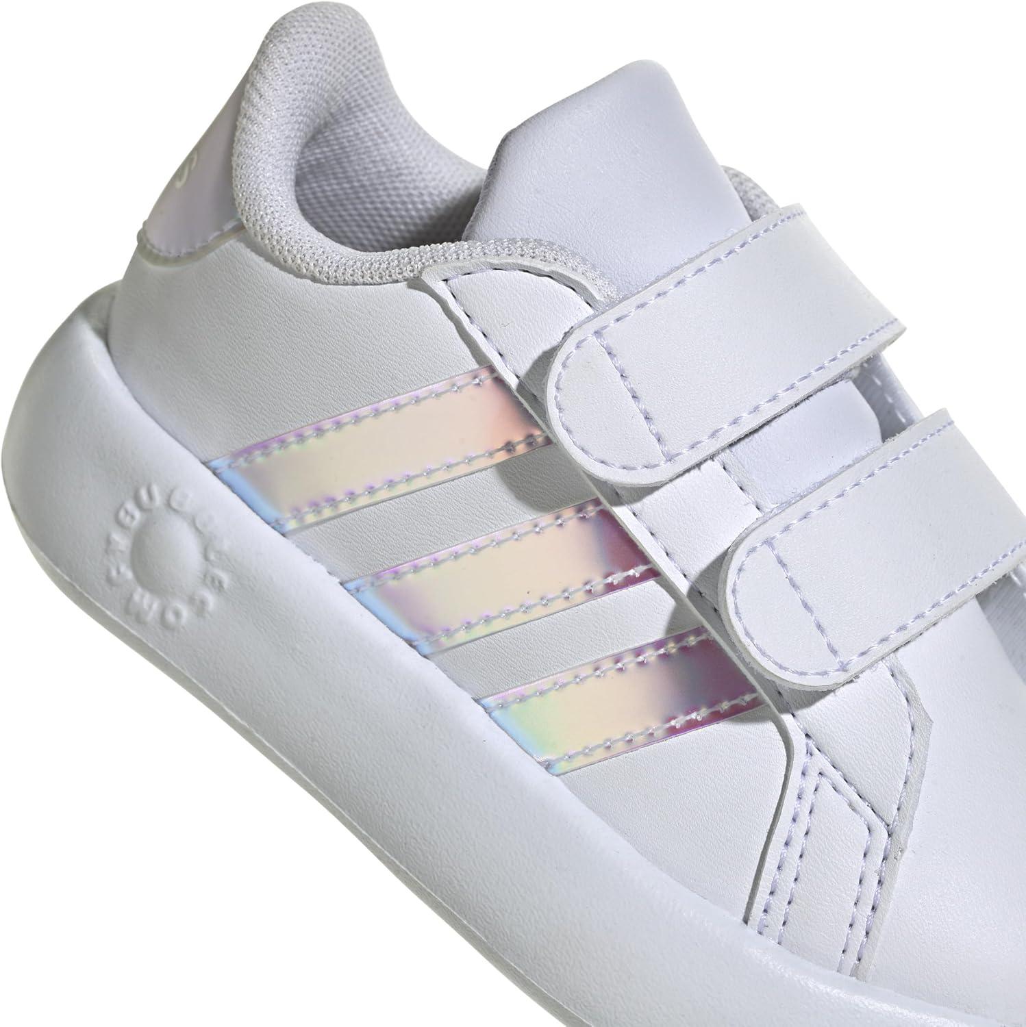 image:imageAdidas UnisexChild Grand Court 20 Elastic Lace amp StrapWhiteIridescentGrey