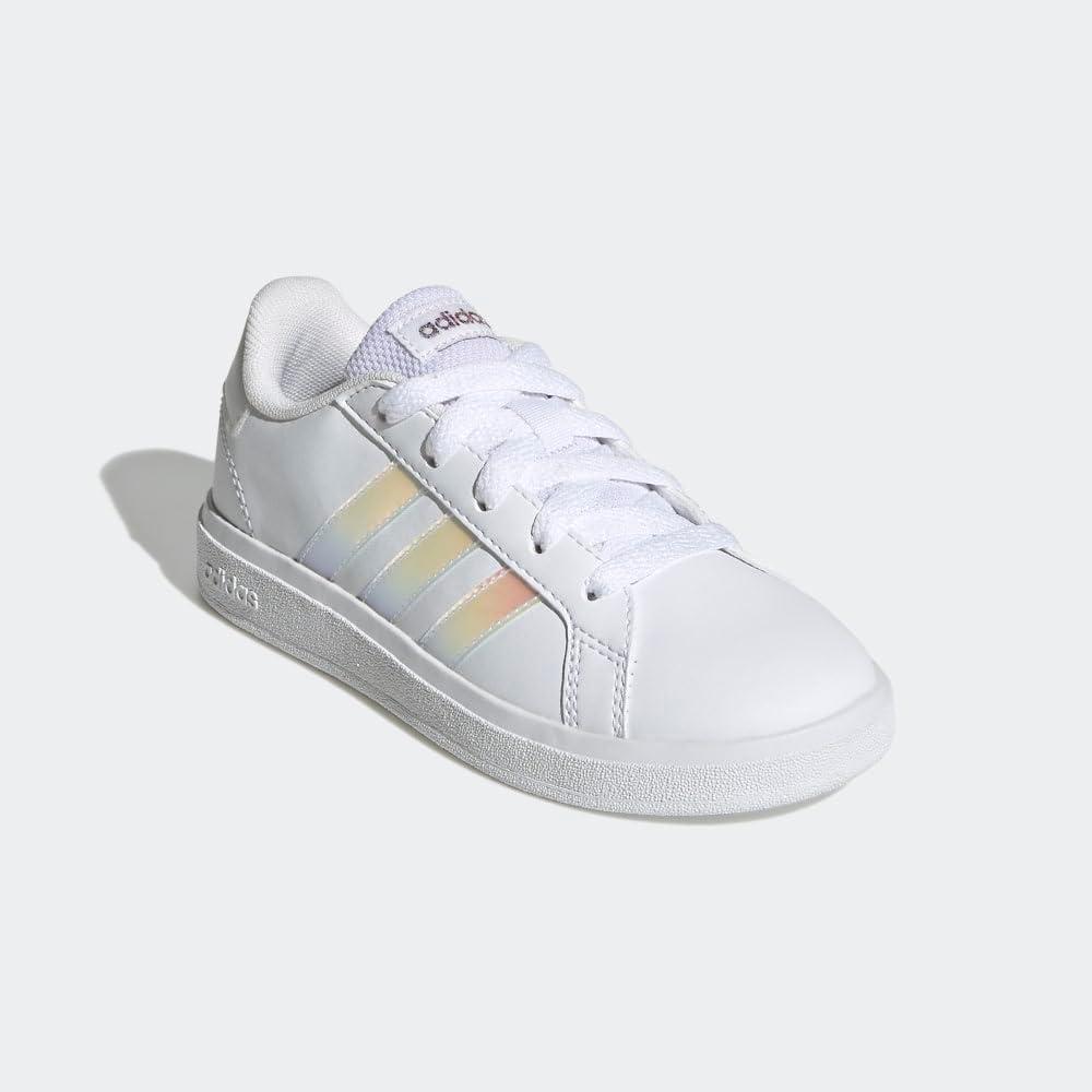 image:imageAdidas UnisexChild Grand Court 20 Elastic Lace amp StrapWhiteIridescentWhite