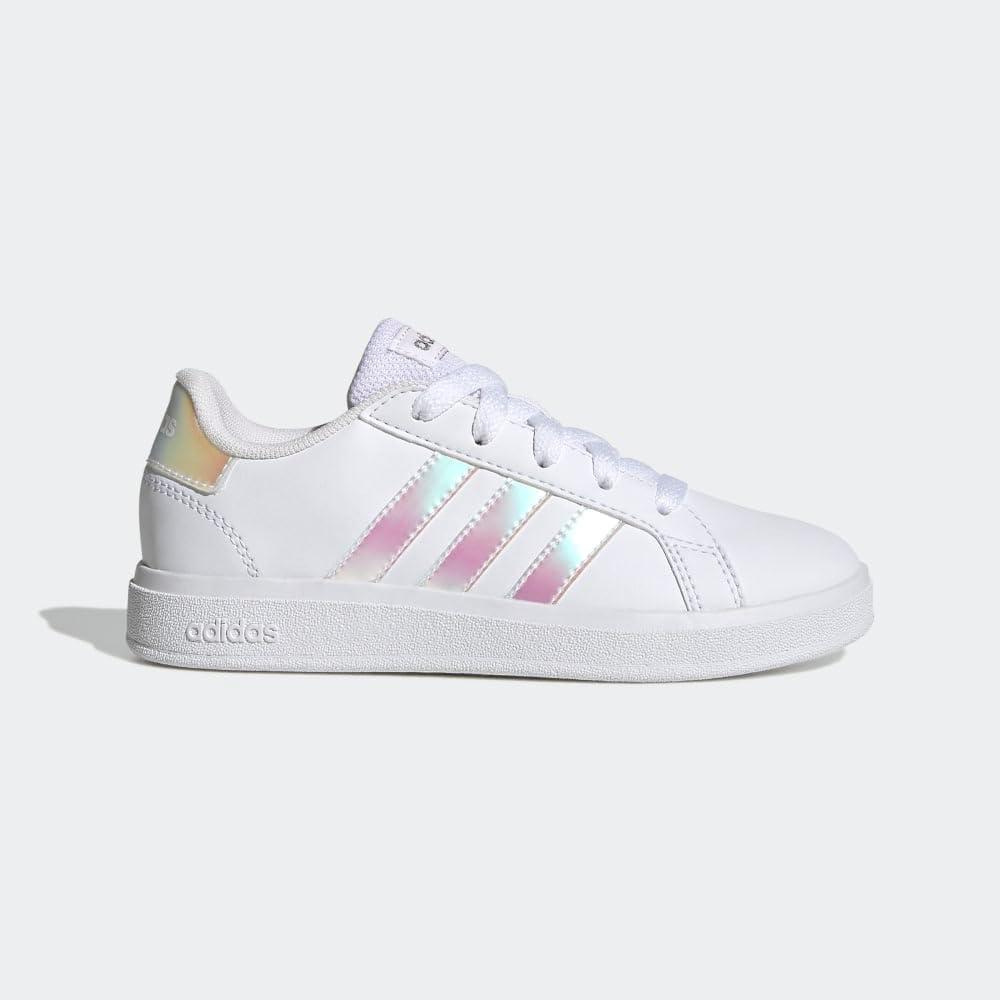 image:imageAdidas UnisexChild Grand Court 20 Elastic Lace amp StrapWhiteIridescentWhite