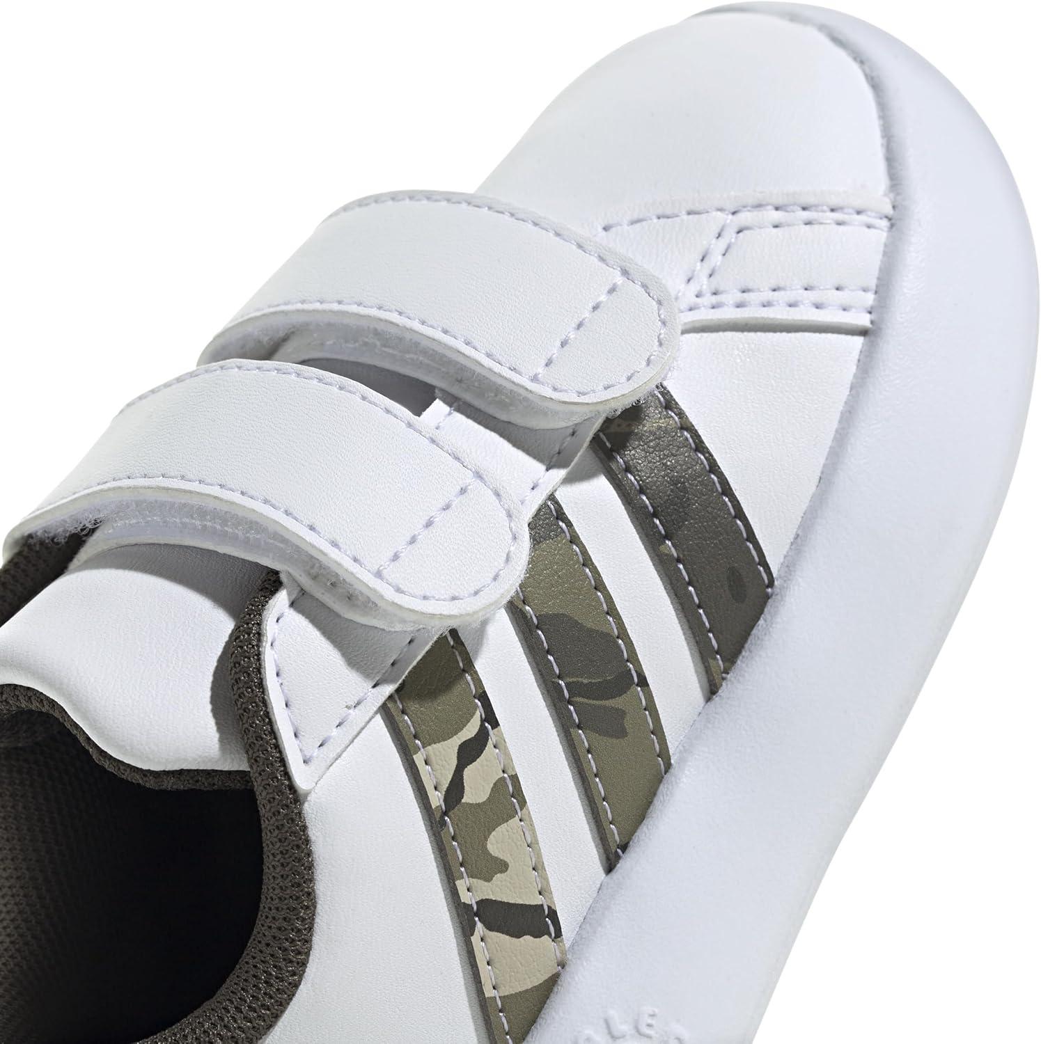image:imageAdidas UnisexChild Grand Court 20 Elastic Lace amp StrapWhiteOlive StrataPutty Grey