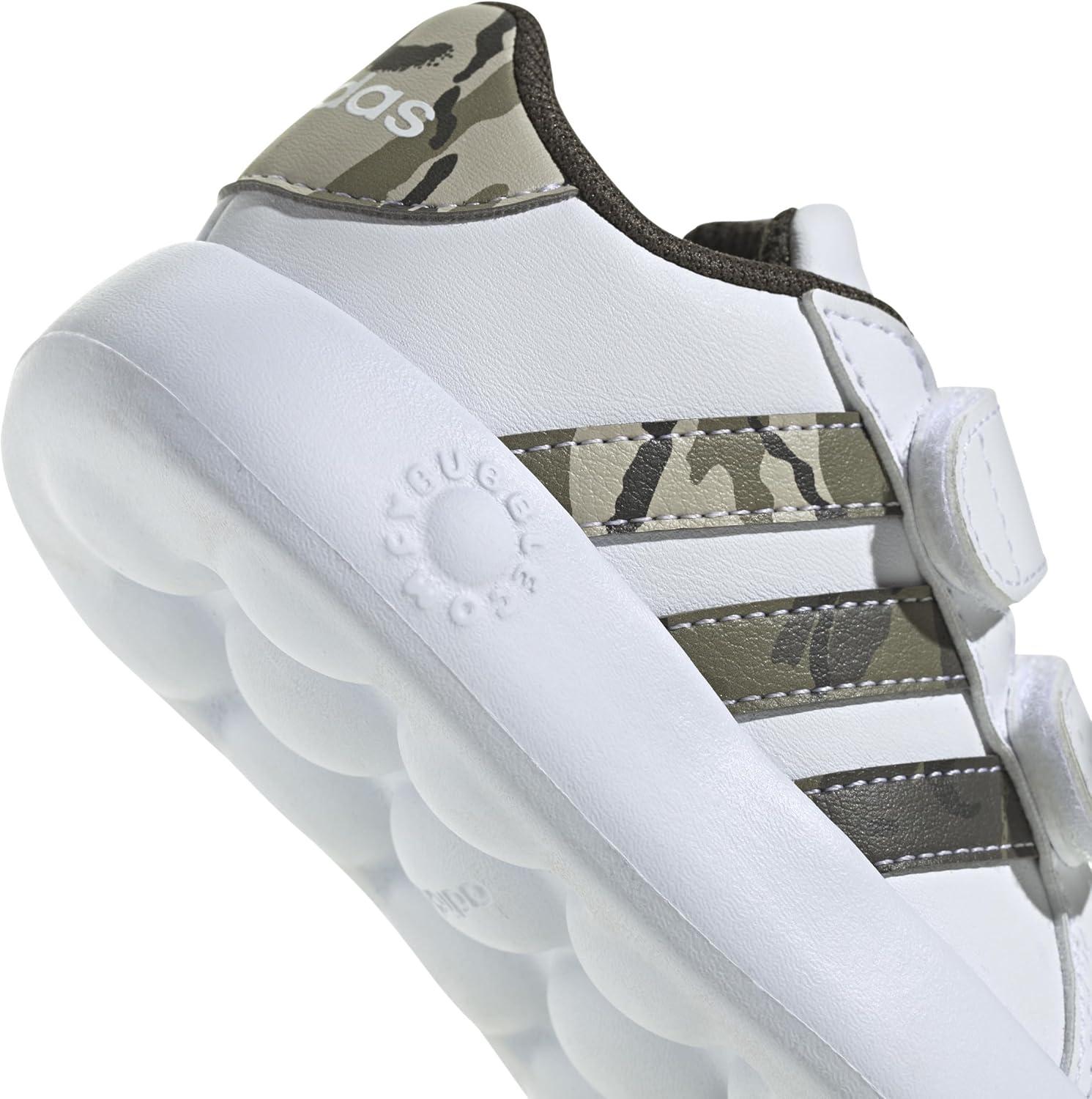 image:imageAdidas UnisexChild Grand Court 20 Elastic Lace amp StrapWhiteOlive StrataPutty Grey
