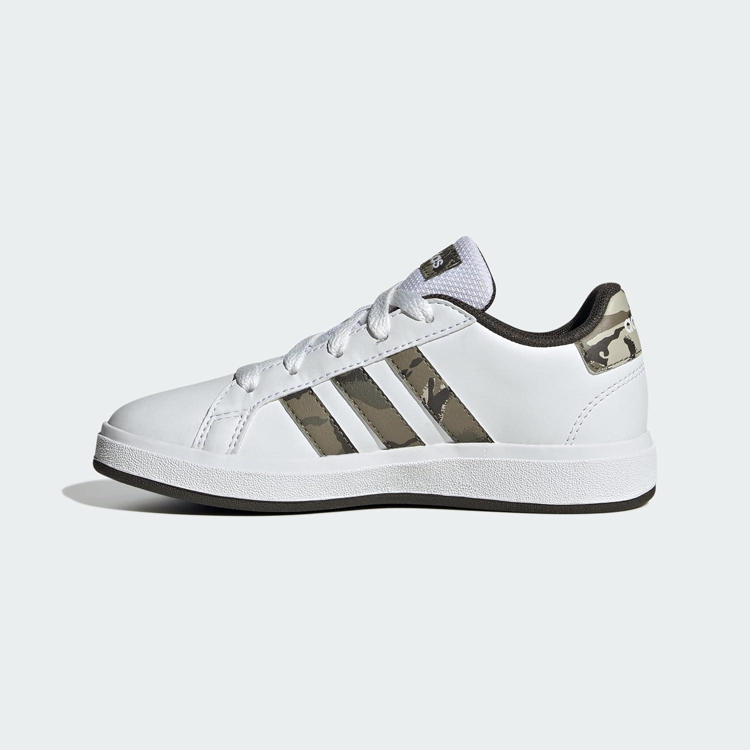 image:imageAdidas UnisexChild Grand Court 20 Elastic Lace amp StrapWhiteOlive StrataShadow Olive