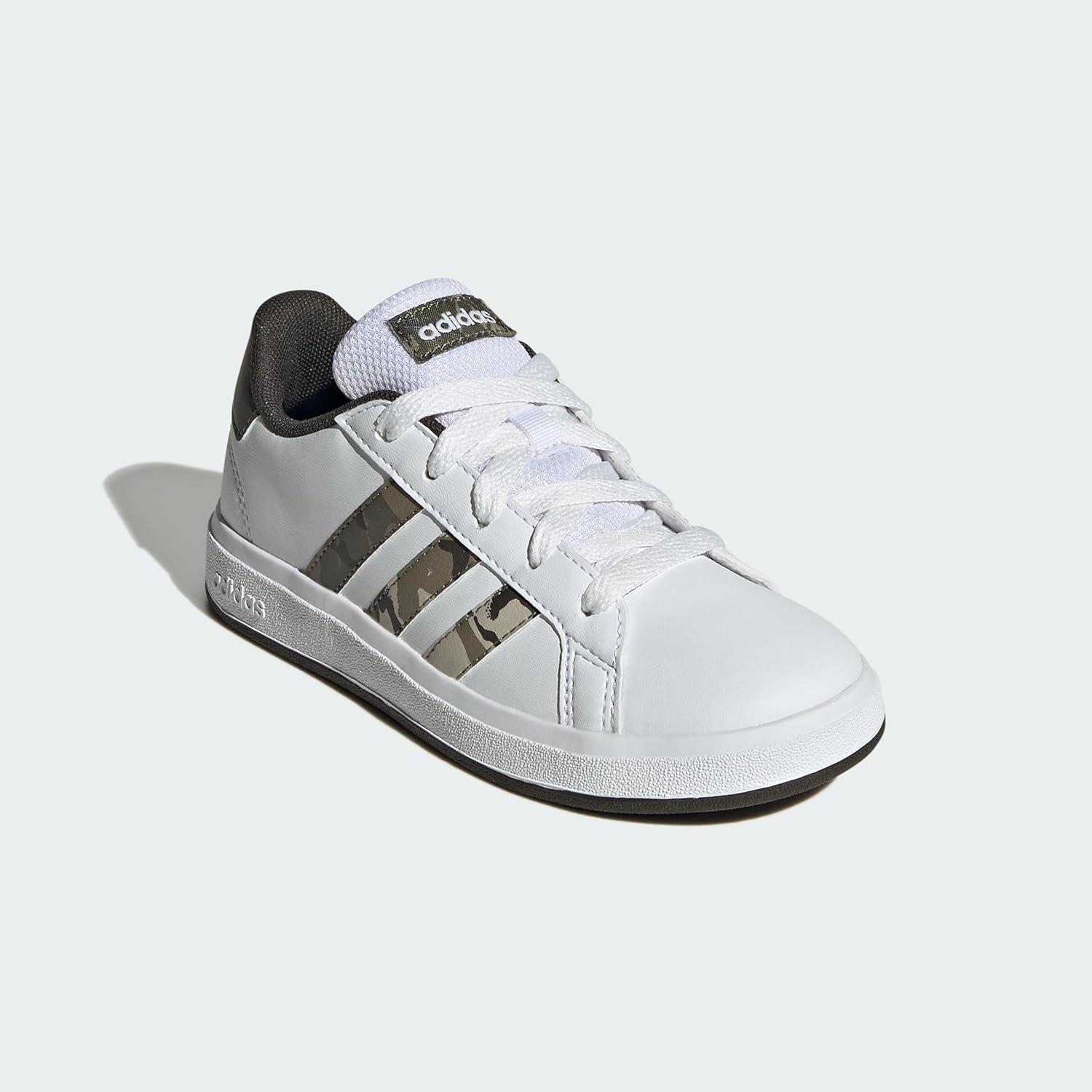 image:imageAdidas UnisexChild Grand Court 20 Elastic Lace amp StrapWhiteOlive StrataShadow Olive