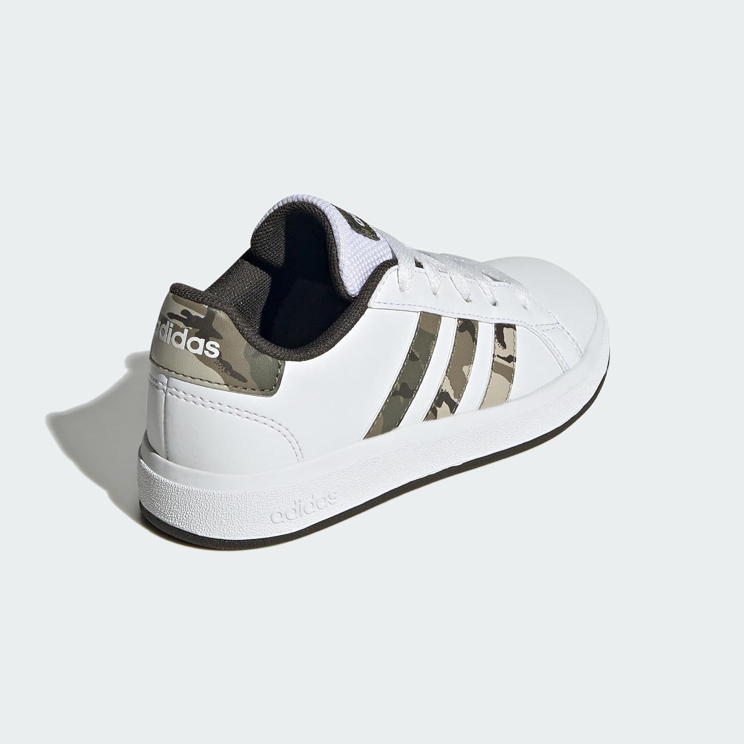 image:imageAdidas UnisexChild Grand Court 20 Elastic Lace amp StrapWhiteOlive StrataShadow Olive