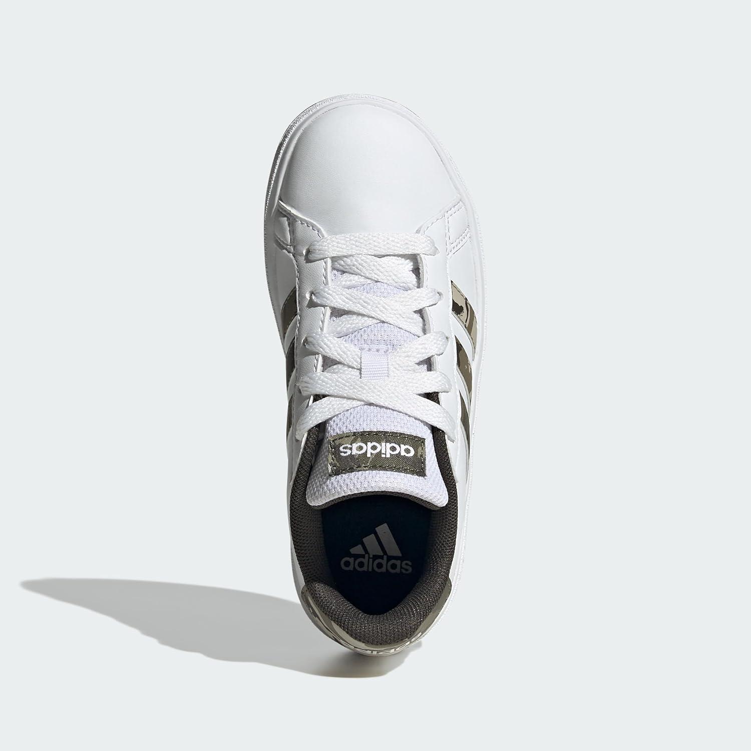 image:imageAdidas UnisexChild Grand Court 20 Elastic Lace amp StrapWhiteOlive StrataShadow Olive
