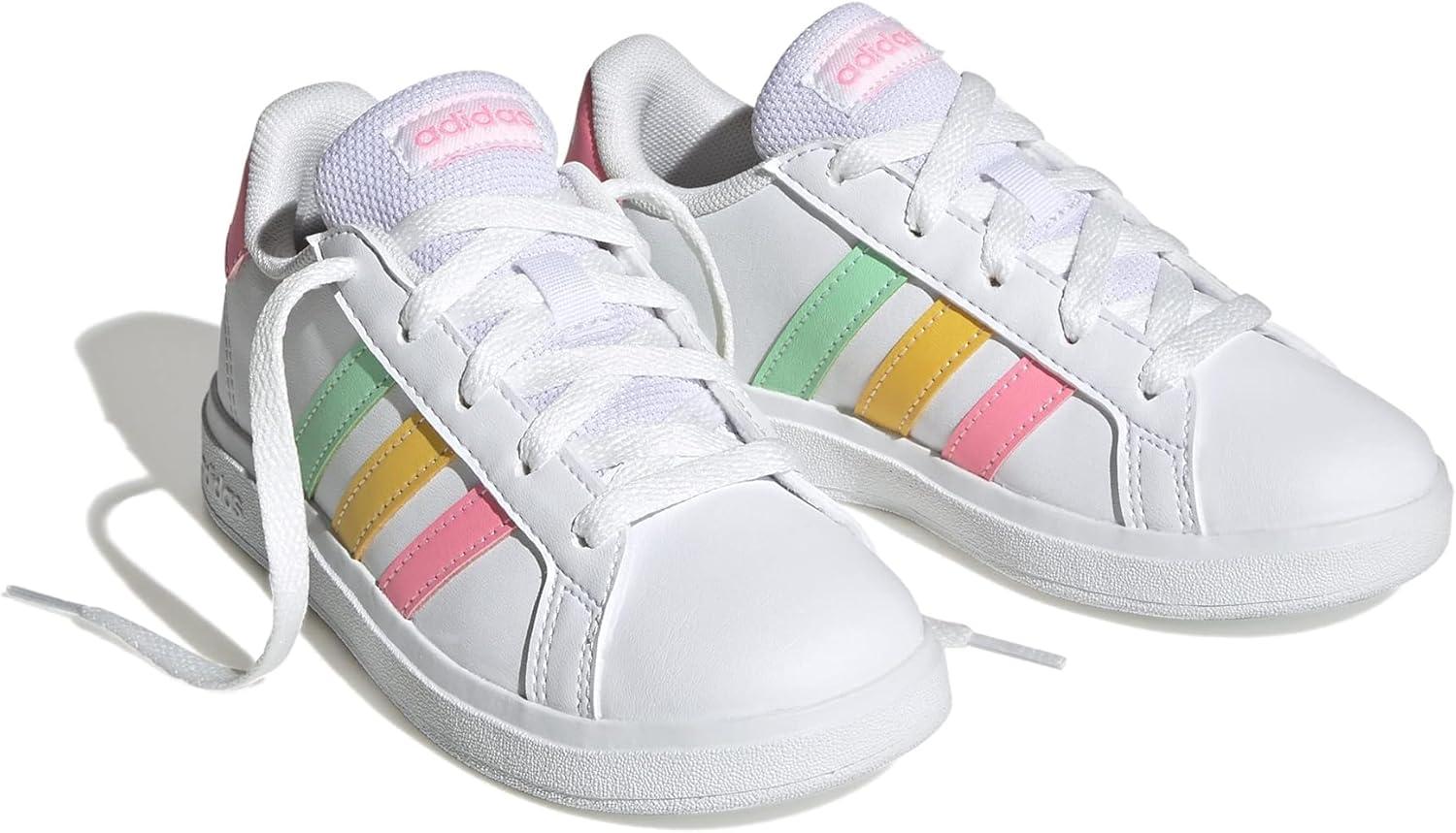 image:imageAdidas UnisexChild Grand Court 20 Elastic Lace amp StrapWhitePulse MintBeam Pink