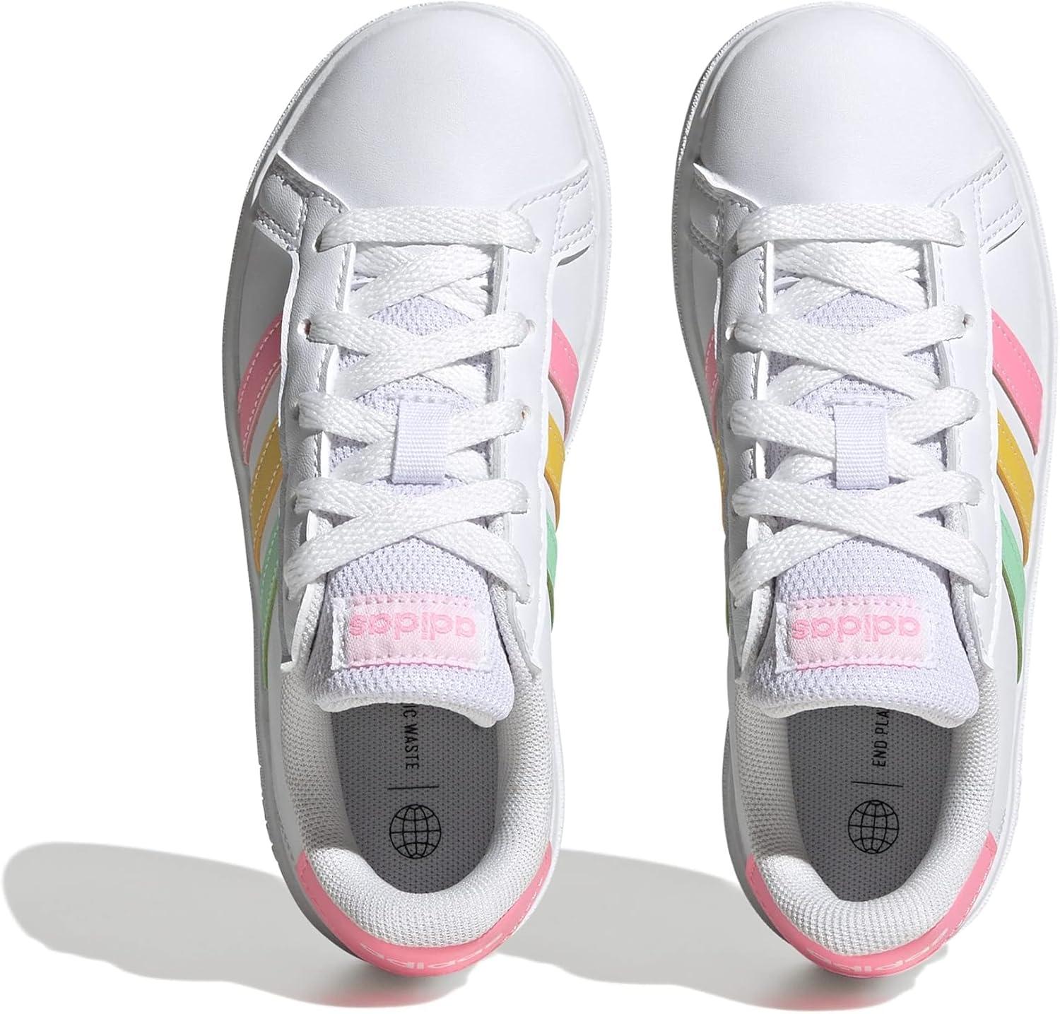 image:imageAdidas UnisexChild Grand Court 20 Elastic Lace amp StrapWhitePulse MintBeam Pink