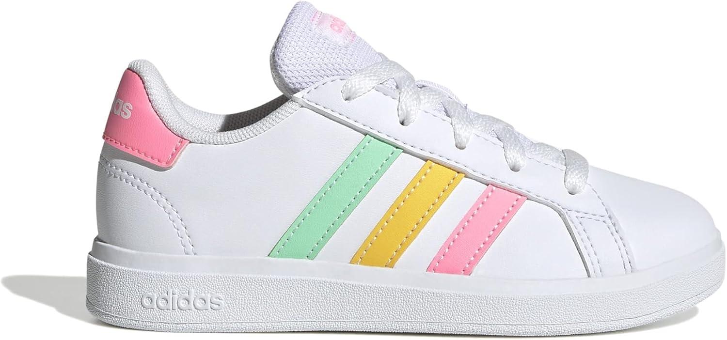 image:imageAdidas UnisexChild Grand Court 20 Elastic Lace amp StrapWhitePulse MintBeam Pink