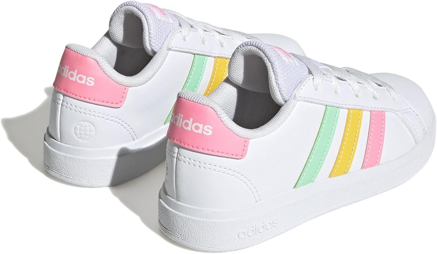 image:imageAdidas UnisexChild Grand Court 20 Elastic Lace amp StrapWhitePulse MintBeam Pink