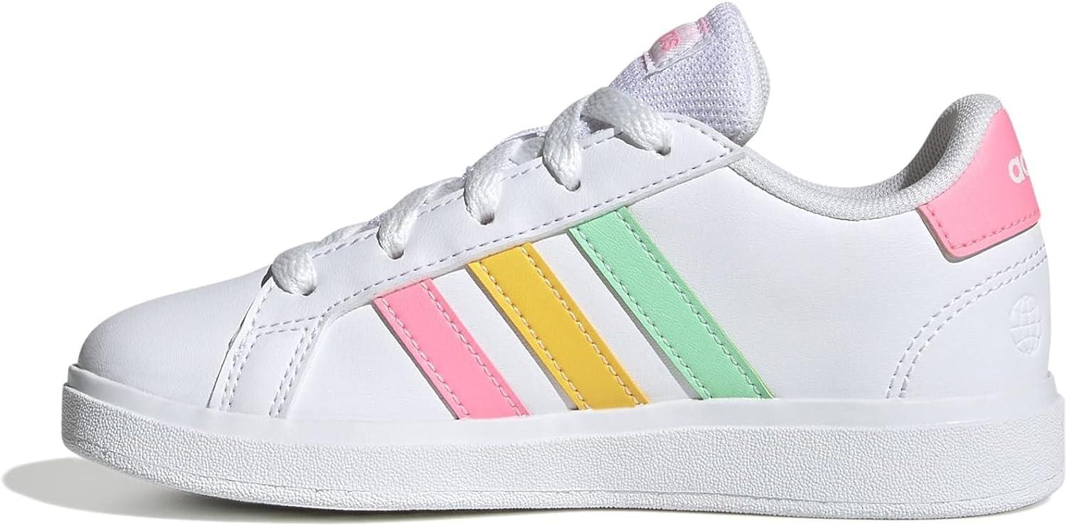 image:imageAdidas UnisexChild Grand Court 20 Elastic Lace amp StrapWhitePulse MintBeam Pink