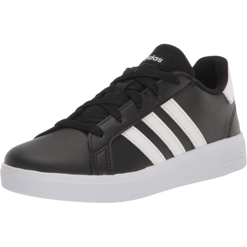 image:imageAdidas UnisexChild Grand Court 20 Elastic Lace amp StrapBlackWhiteBlack2022