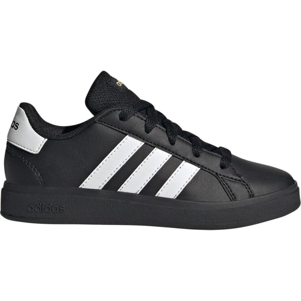 image:imageAdidas UnisexChild Grand Court 20 Elastic Lace amp StrapBlackWhiteGold Metallic