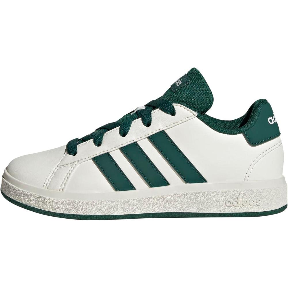 image:imageAdidas UnisexChild Grand Court 20 Elastic Lace amp StrapOff WhiteCollegiate GreenBlack