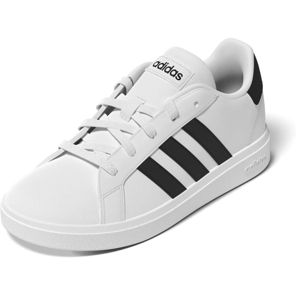 image:imageAdidas UnisexChild Grand Court 20 Elastic Lace amp StrapWhiteBlackBlack