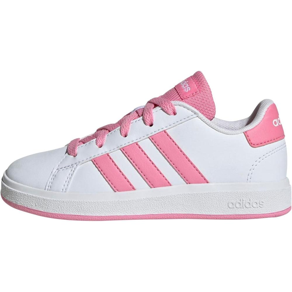 image:imageAdidas UnisexChild Grand Court 20 Elastic Lace amp StrapWhiteBliss PinkBlack