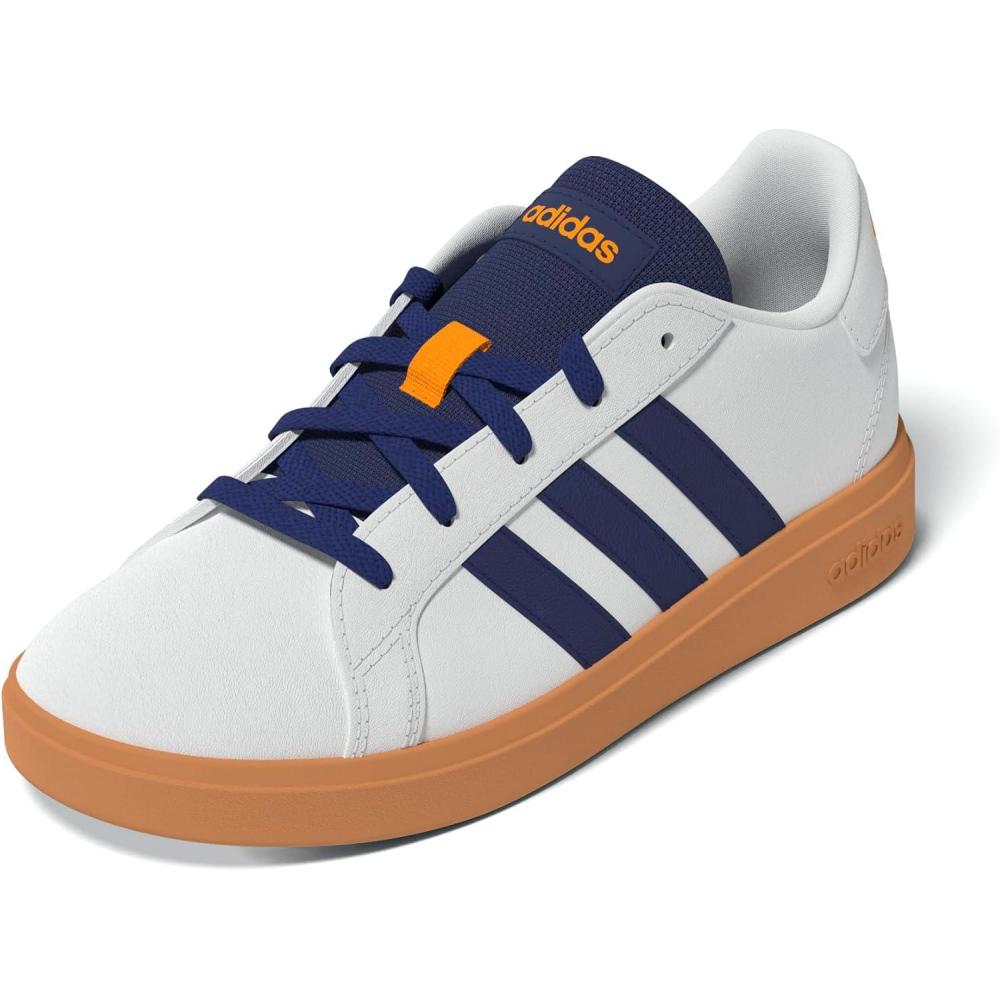 image:imageAdidas UnisexChild Grand Court 20 Elastic Lace amp StrapWhiteDark BlueGum