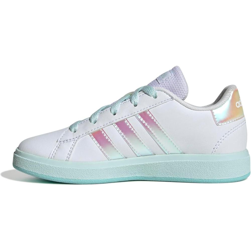 image:imageAdidas UnisexChild Grand Court 20 Elastic Lace amp StrapWhiteFlash AquaHalo Mint